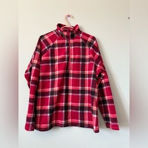 Eddie Bauer Women's Red and Black Plaid Turtleneck Sweater